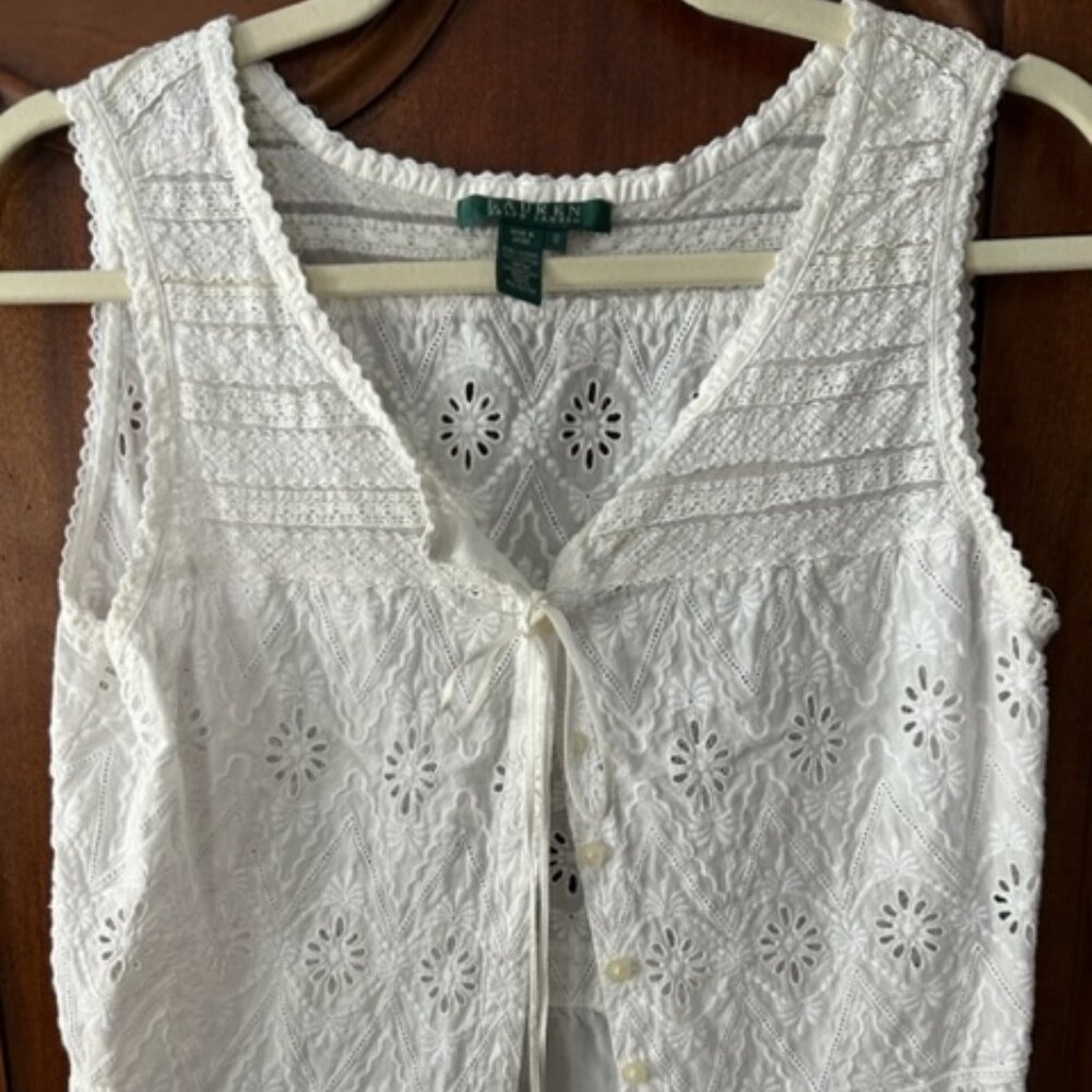 Lauren Ralph Lauren White Eyelet Cotton Camisole Tank
